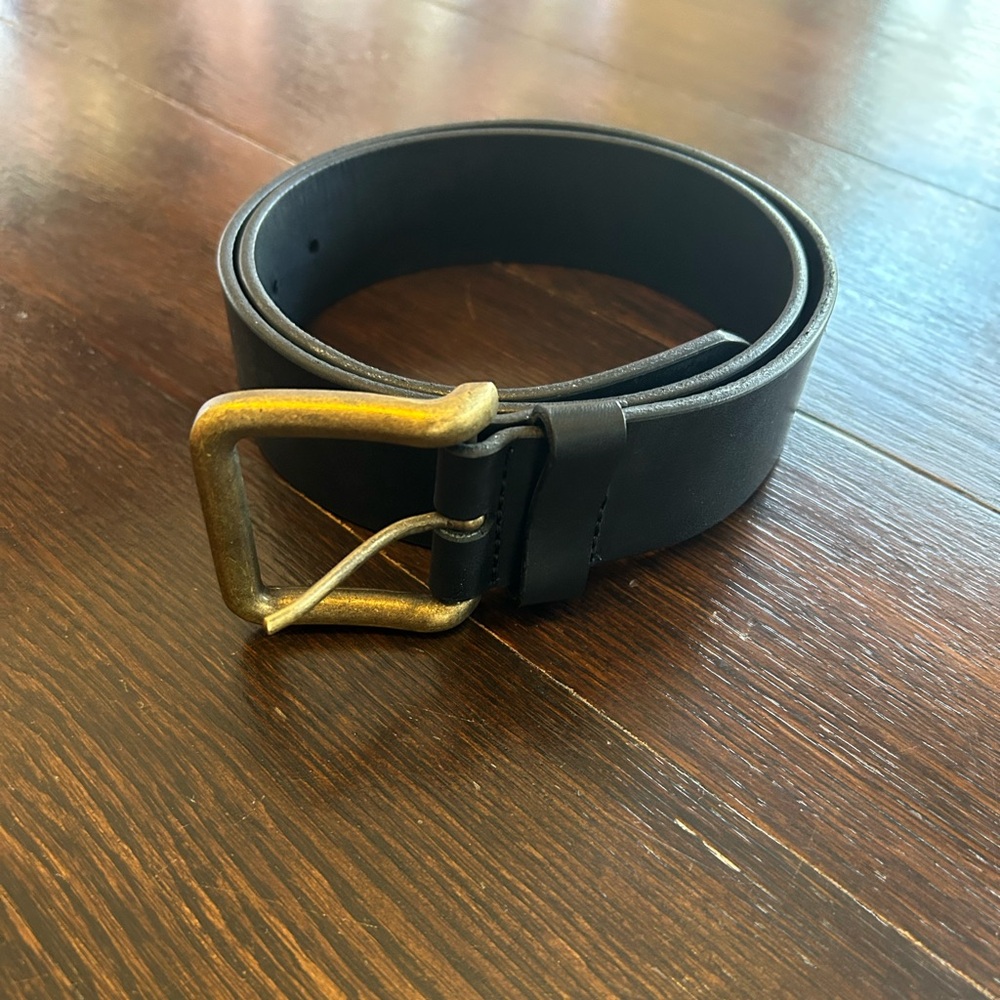 Men's Helm Genuine Leather Brass Buckle Wide Belt Size 30 Black